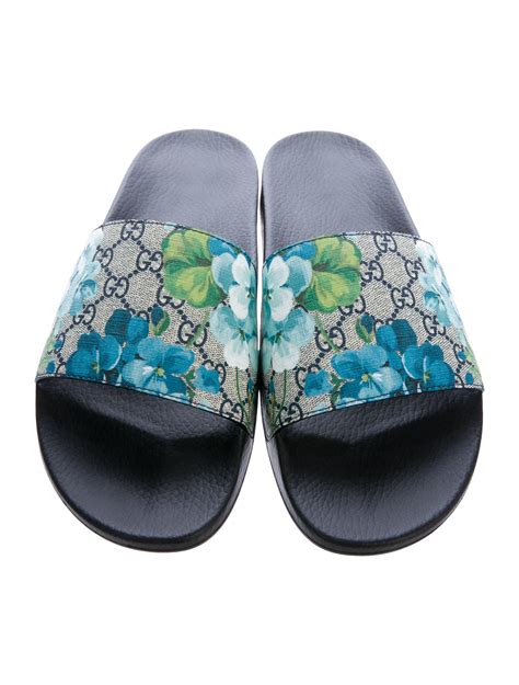 gucci slides aqua floral 890|Gucci gg blooms slides.